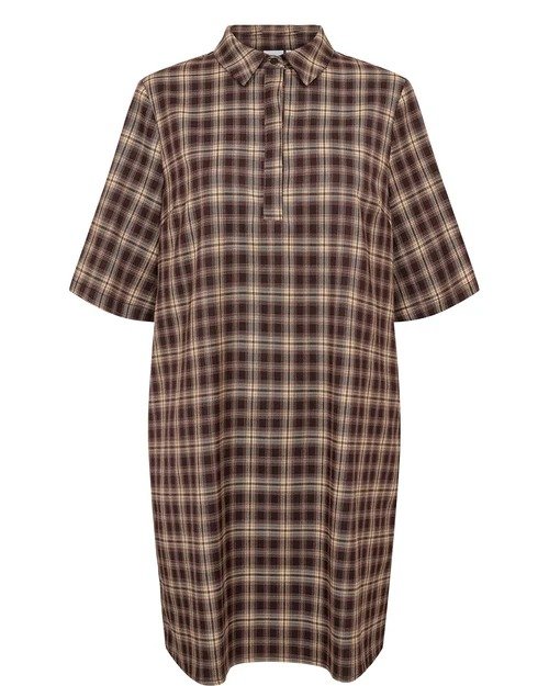 Octavia Boutique Women's Brown Plaid Short Sleeve Mini Shirt Dress with Pockets (3)